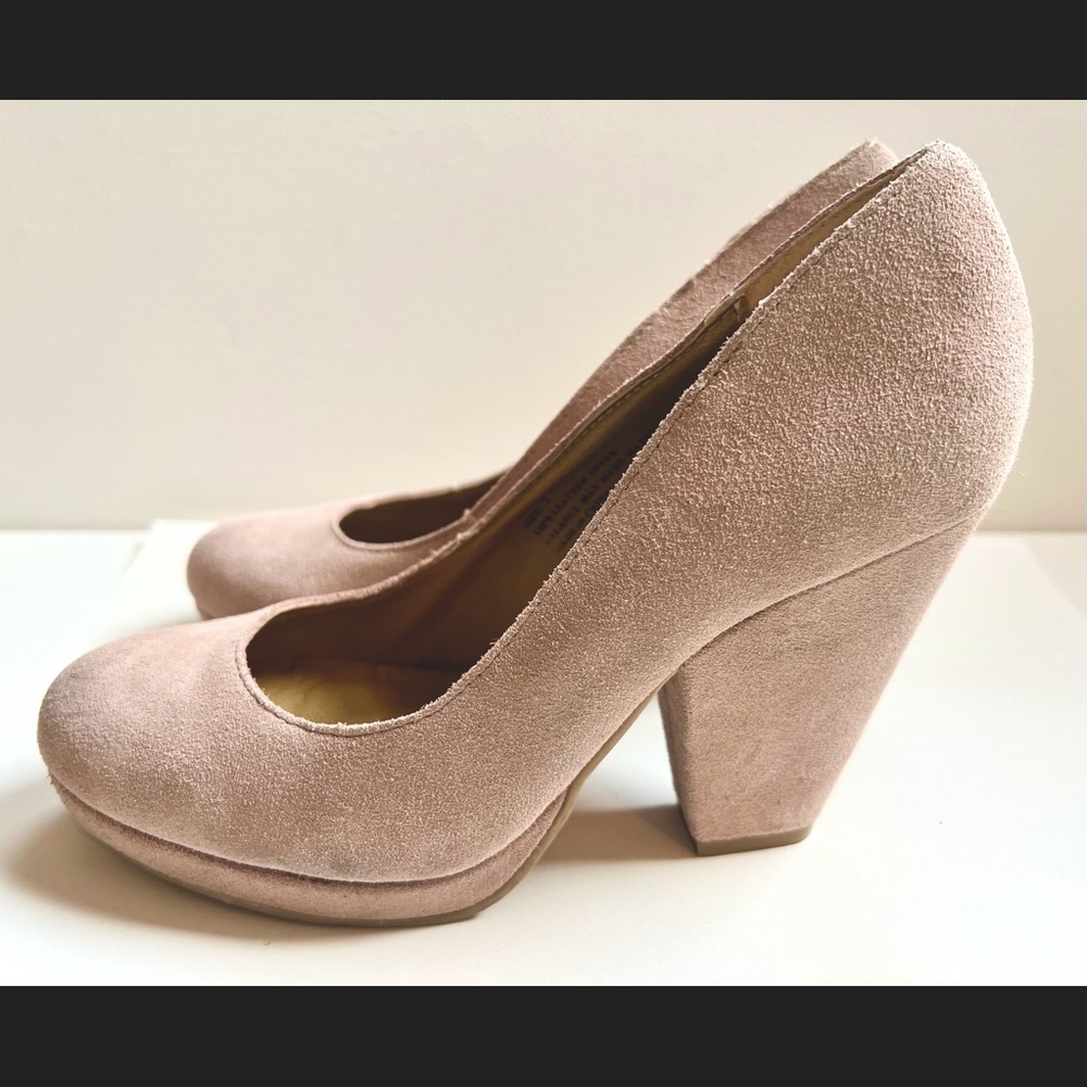 Suede/leather block heel shoes